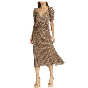 En saison S Women's Brown Floral Pleated Midi Dress